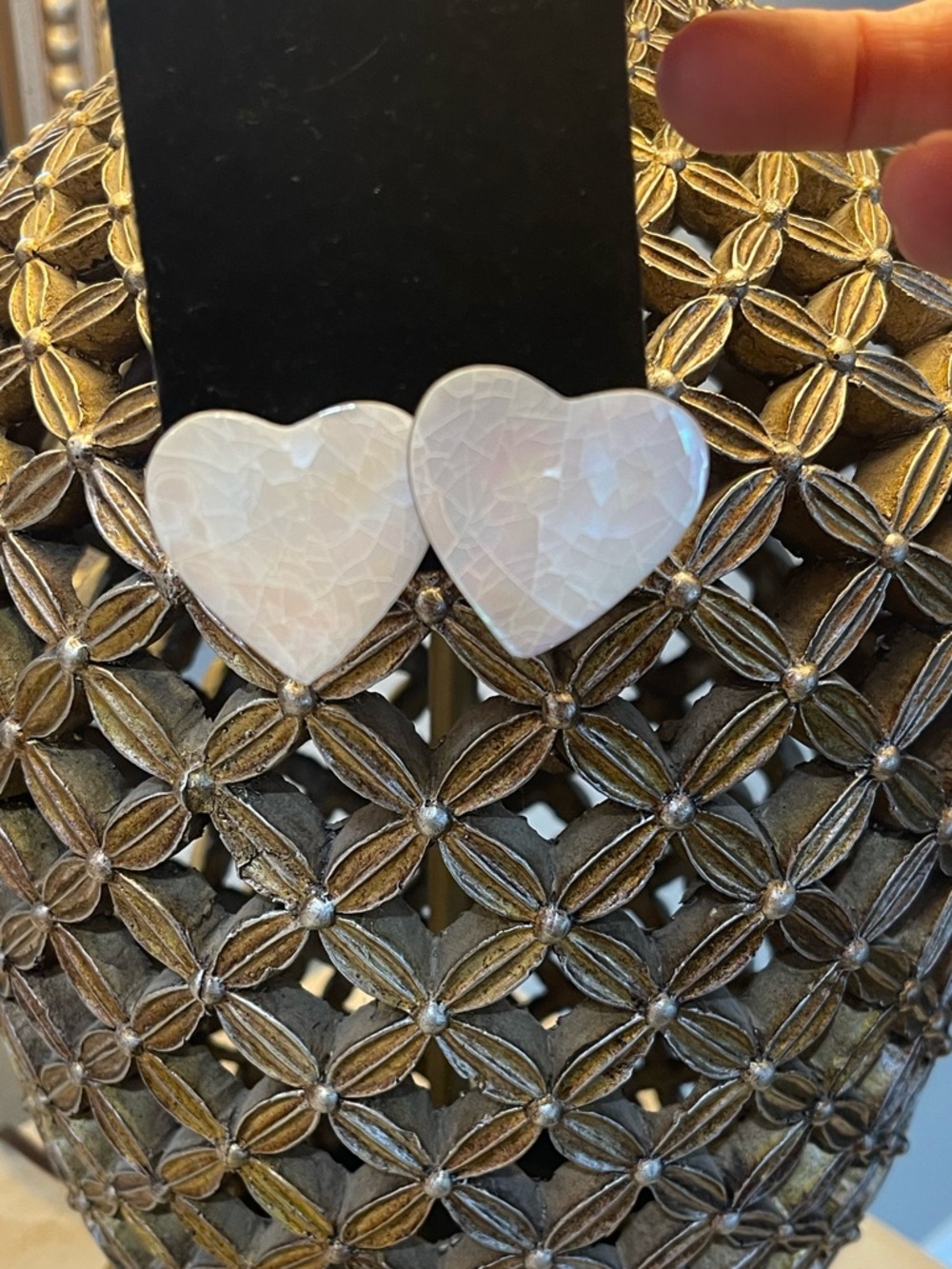 Iridescent White Heart Stud Earrings - Feminine Statement-Clip On